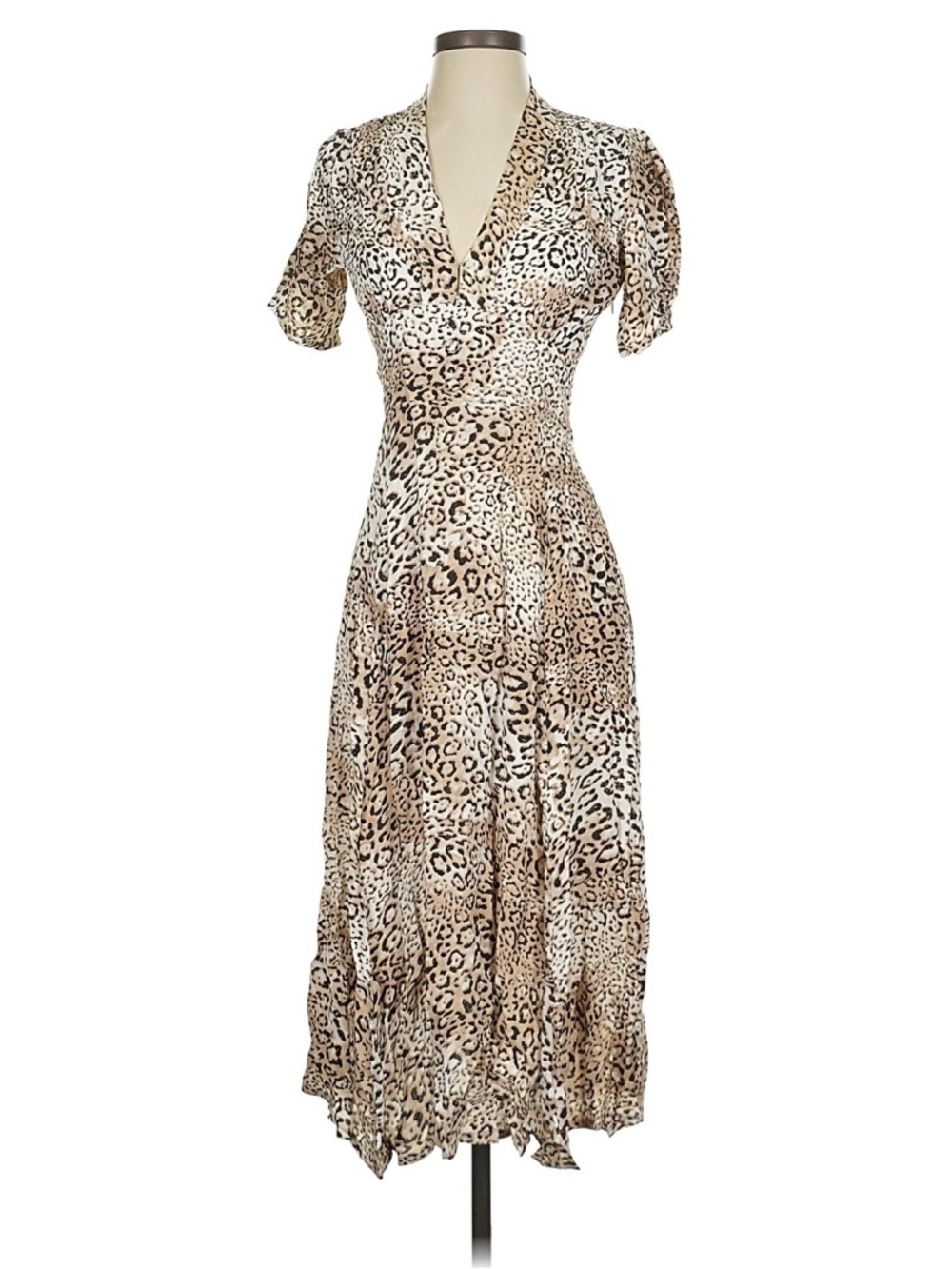 Faithfull the Brand Leopard-Print V-Neck Midi Dress in Beige and Black 2